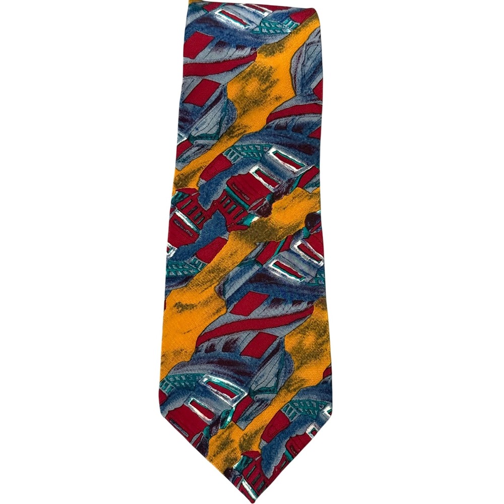 J. Garcia Mens Necktie Silk Abstract Bold Yellow‎ Red Blue Art Tie
